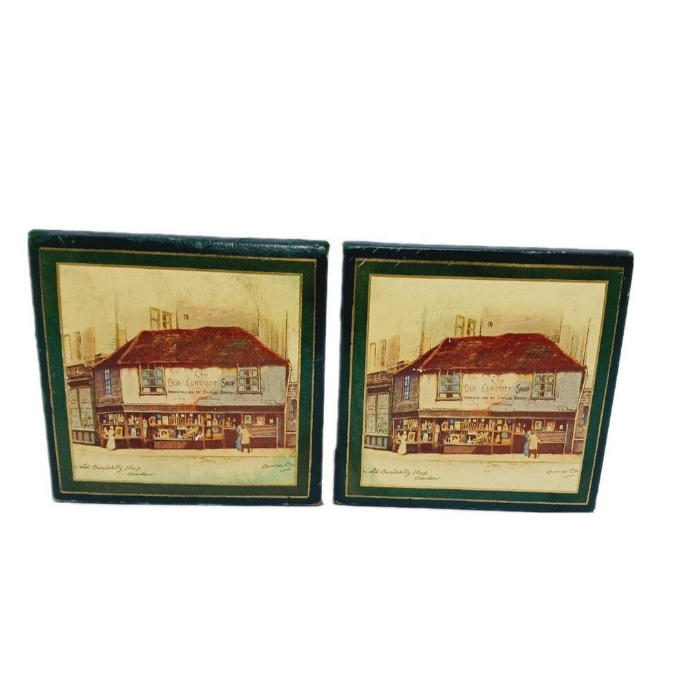 Vtg Leather Bookends ByAnn Croft, The Old Curiosity Shop, 5 "X 5"